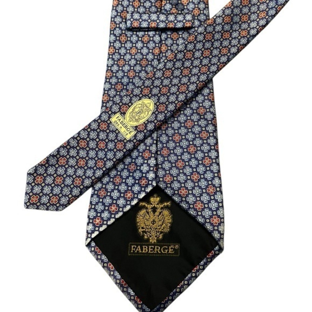 Fabergé Vintage Silk Tie - Blue & Red Stylized Floral Print - 3.75”